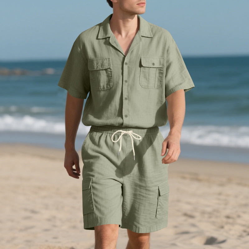 Erlic - Set Casual a Tinta Unita con Maglia a Maniche Corte e Pantaloncini