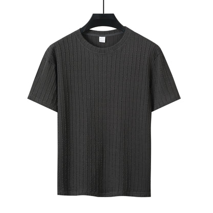 Aethelstan - Set da Uomo a Due Pezzi – T-shirt Sportiva a Maniche Corte con Girocollo, Tinta Unita e Motivo Verticale