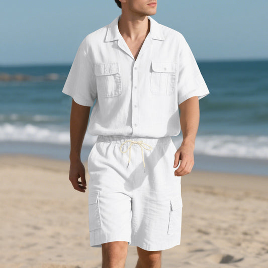 Men's Casual Solid Color Short Sleeve Shorts Suit