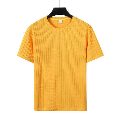 Aethelstan - Set da Uomo a Due Pezzi – T-shirt Sportiva a Maniche Corte con Girocollo, Tinta Unita e Motivo Verticale