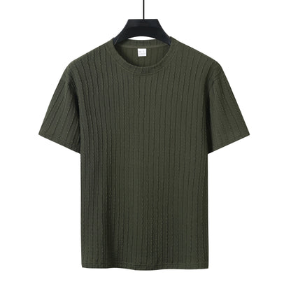 Aethelstan - Set da Uomo a Due Pezzi – T-shirt Sportiva a Maniche Corte con Girocollo, Tinta Unita e Motivo Verticale